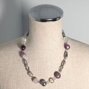 Purple and Silver Beaded Necklace